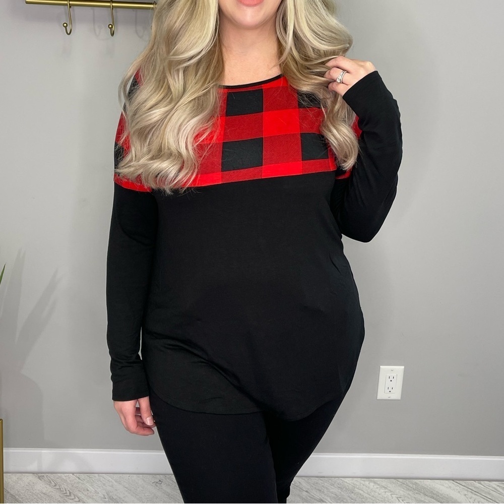 Plaid Red and Black Women's Top